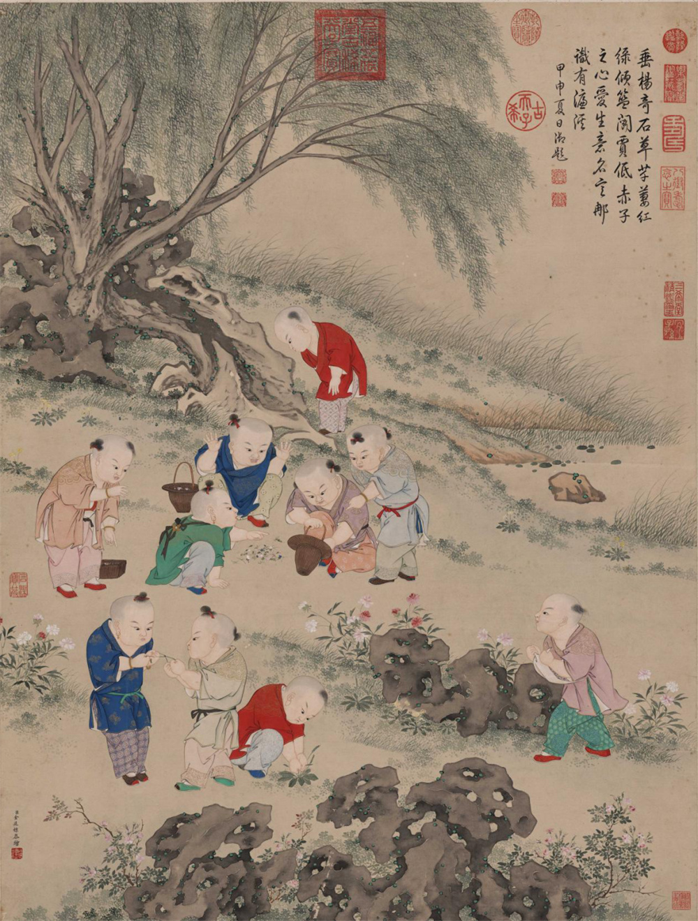Qing, Jin Tingbiao's "Children's Fight Sketch" scroll, collection of the Palace Museum.