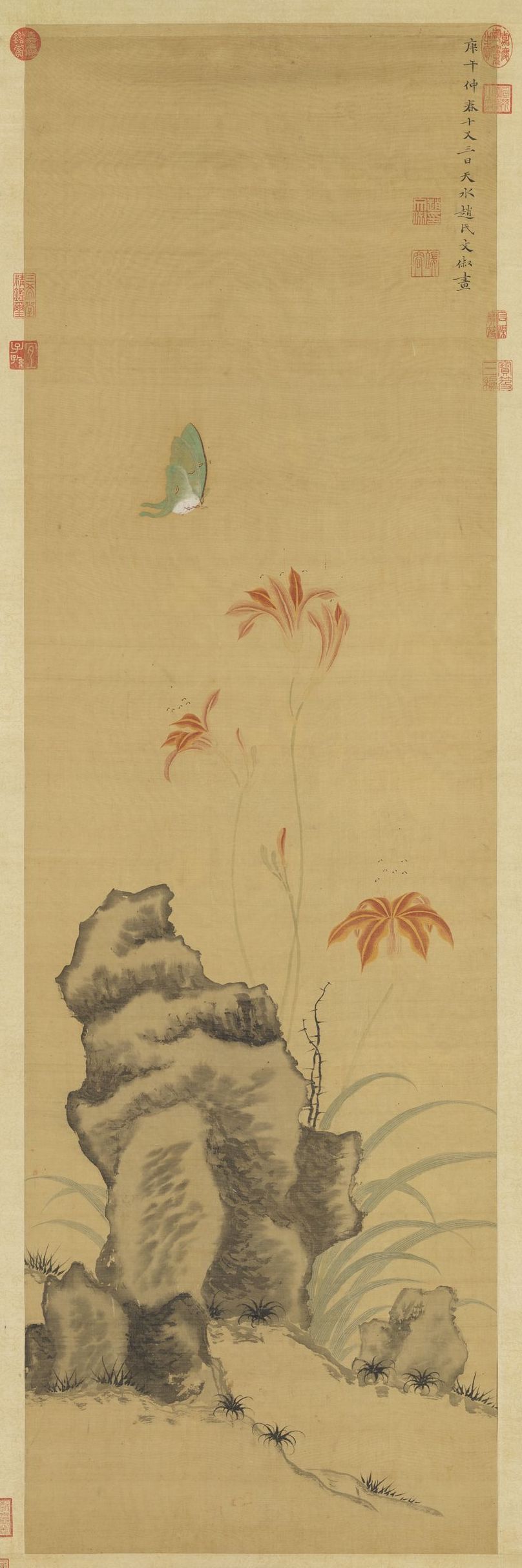 Ming Zhao Wenchu painting flowers and butterflies