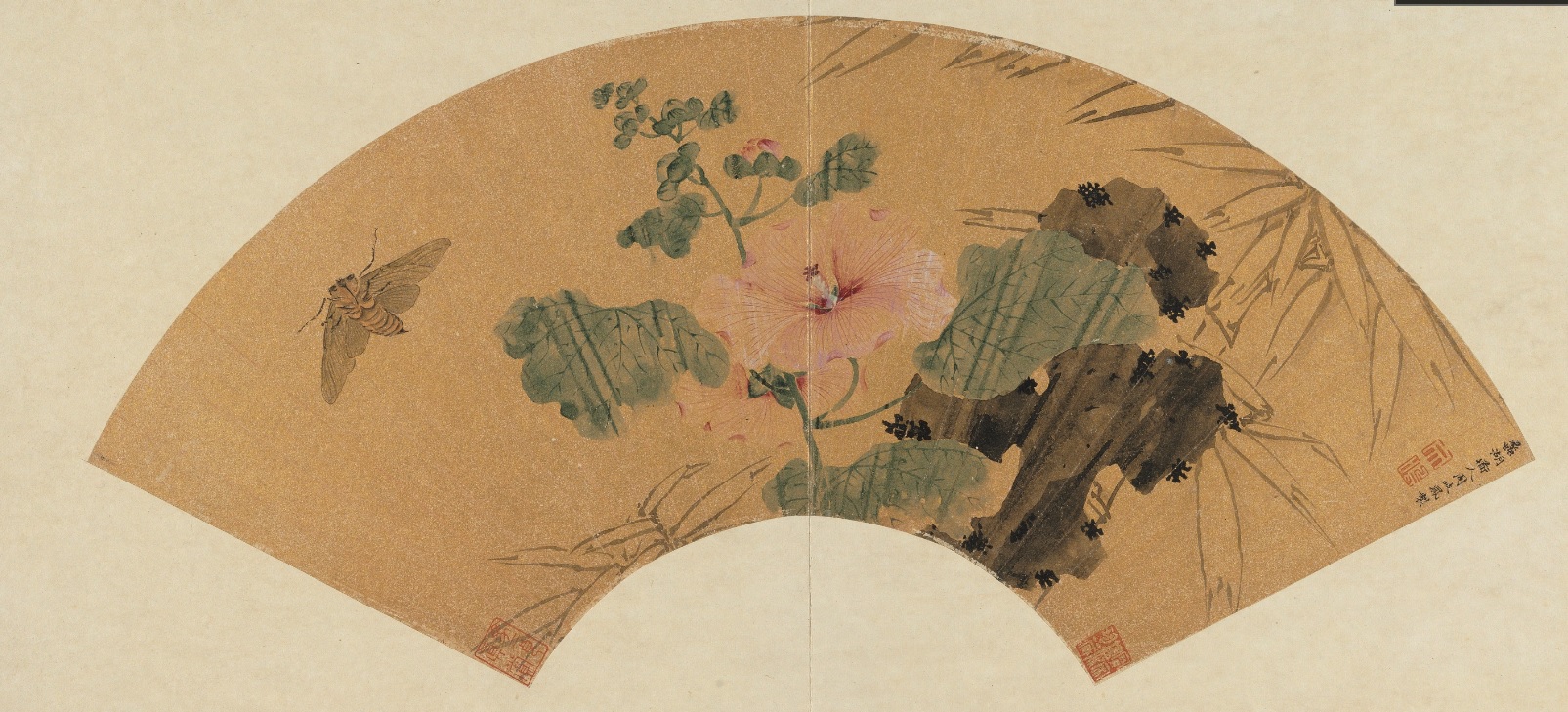 Ming Zhou Qifeng Hollyhock Cicada and Bamboo