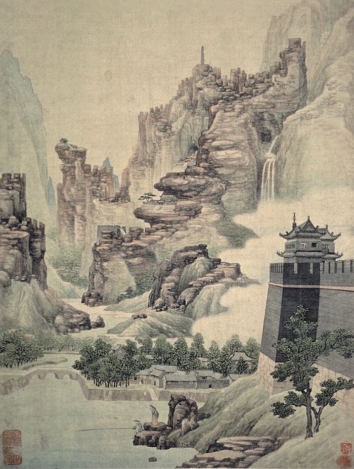 Fig. 5: Album of Shi Daocun (Shizhuang), from Eight Views from the Roof, 1706, ink and colour on silk, 36.2 cm x 28 cm, Sotheby's auction catalogue (New York, June 1, 72) See also Sotheby's Hong Kong, “, Fine Chinese Paintings from the Currier Collection,” May 1, 2000, no. 109. The album sets the painting time as 1766 and the painter's death year as 1792