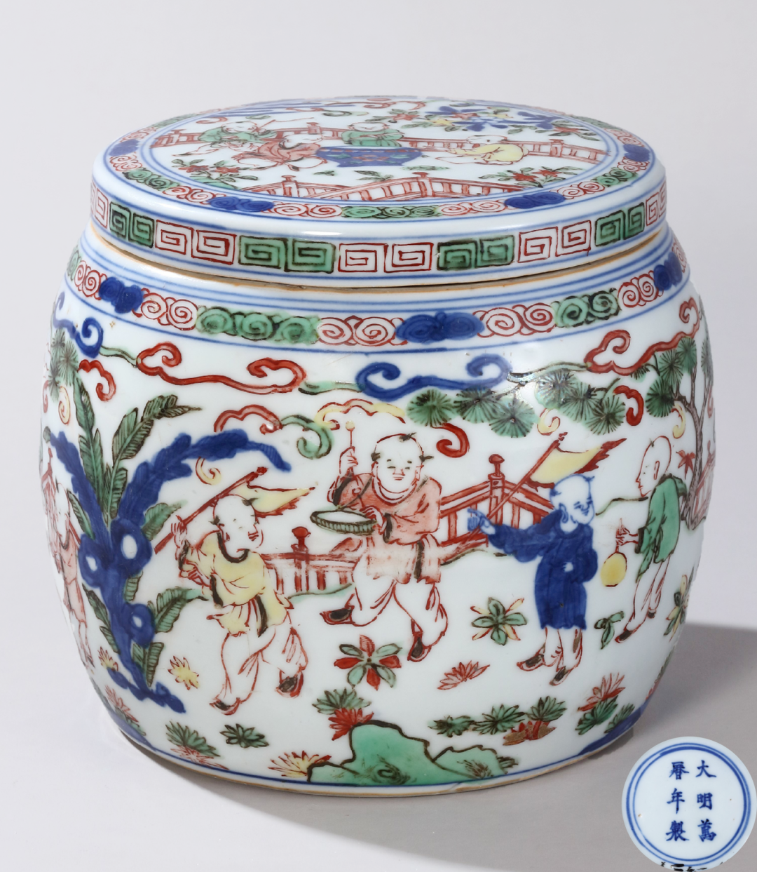 Ming Wanli Blue and White Colorful Baby Play Go Jar