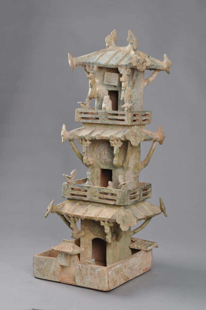 Green glazed three-story pottery building
